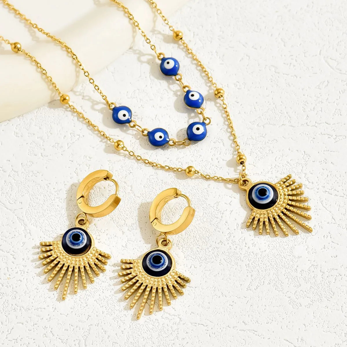 Stainless Steel Resin Necklace and Earrings Jewelry Set