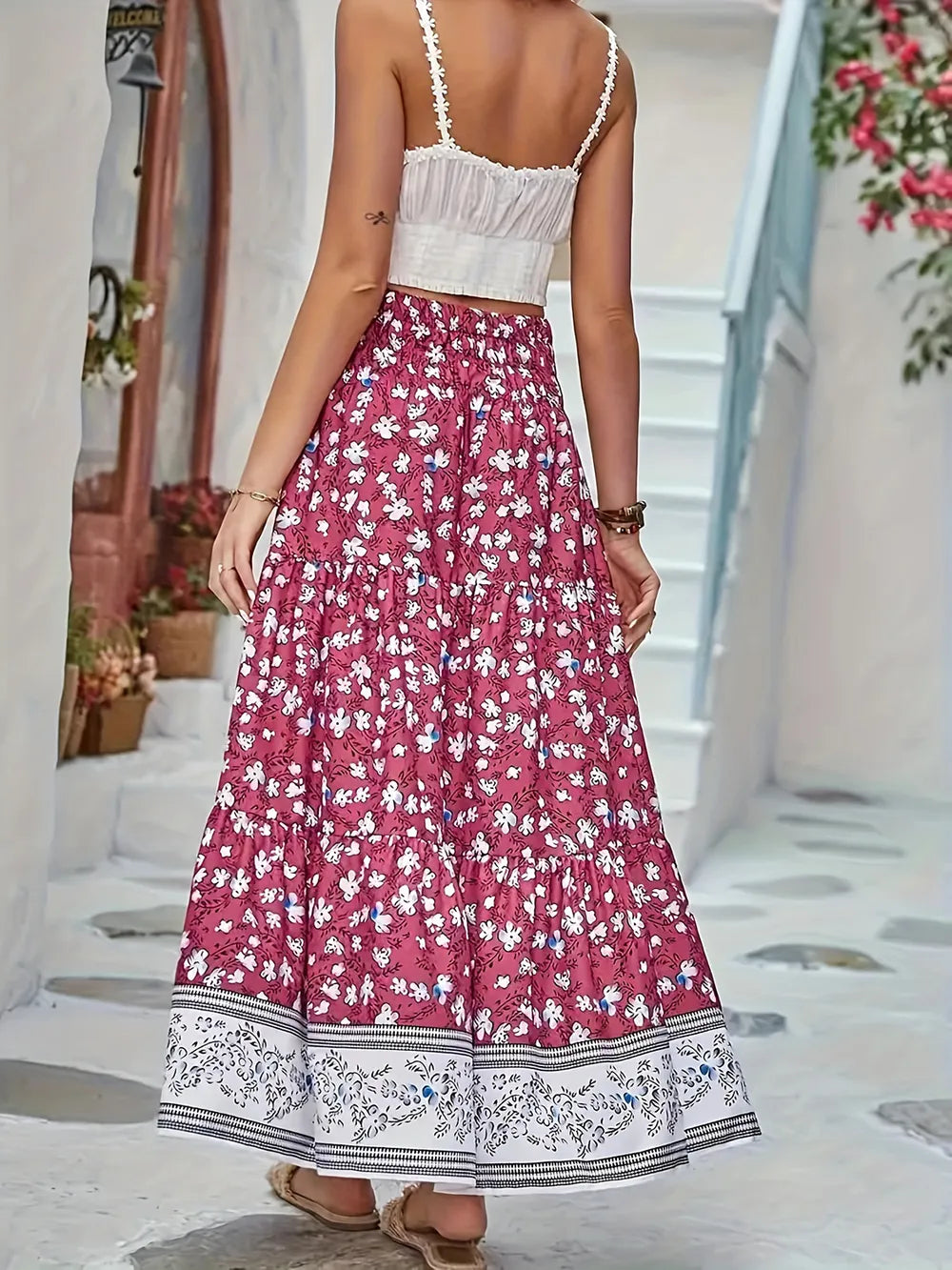 Stylish Full Size Tiered Skirt With Elastic Waist, Ruched Opaque Fabric, 100% Polyester