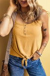 Full Size Casual Ribbed Button-Front Tie-Hem Tank Top Plus Size Mustard