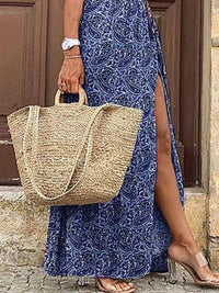 Full Size Printed V-Neck Short Sleeve Maxi Dress Plus Size - Store 42