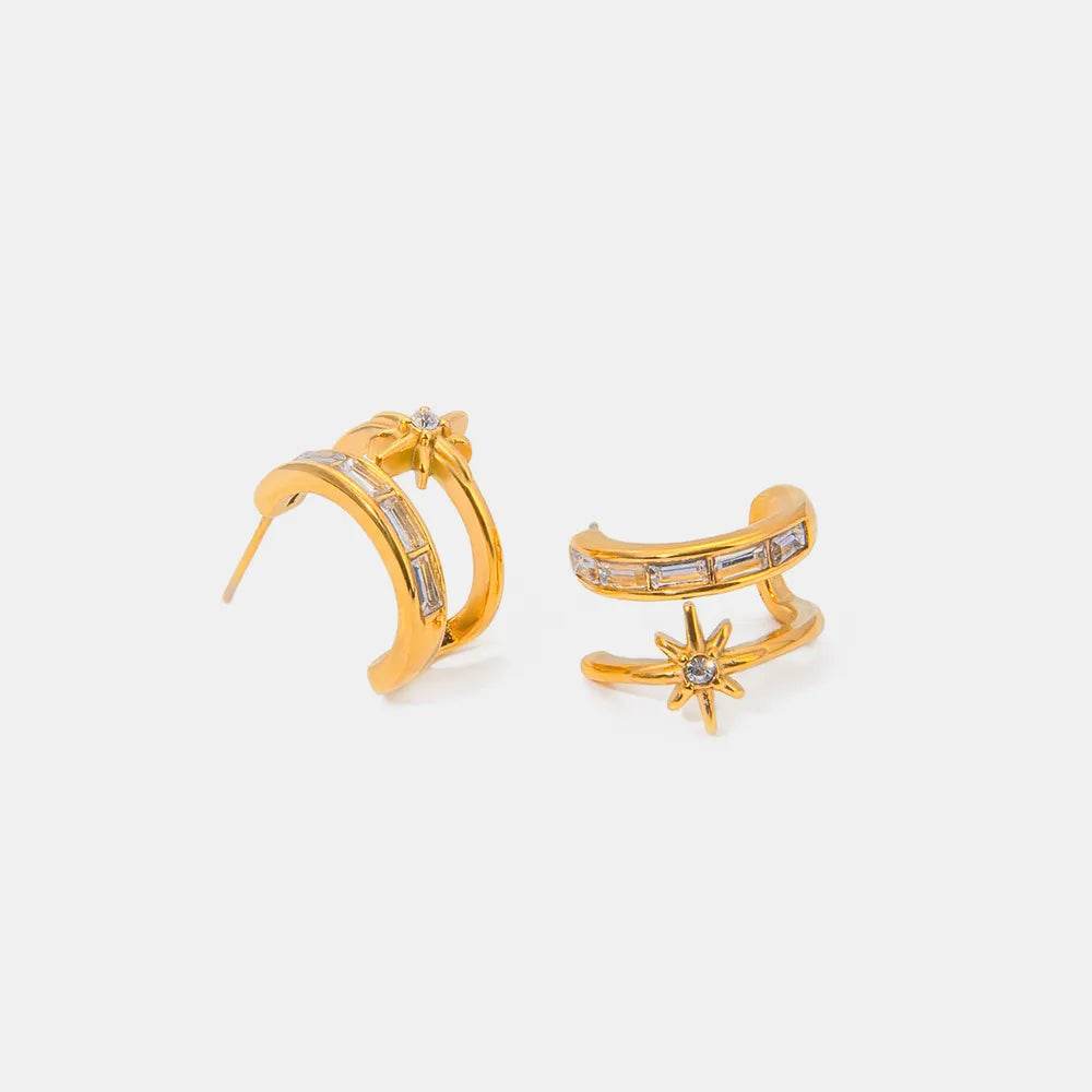 18K Gold-Plated Stainless Steel Double-Layered Zircon Earrings - Sophisticated Elegance