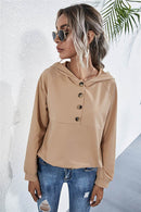 Chic Hooded Blouse with Buttoned Raglan Sleeves - Opaque, Slightly Stretchy, Stylish Comfort - Store 42