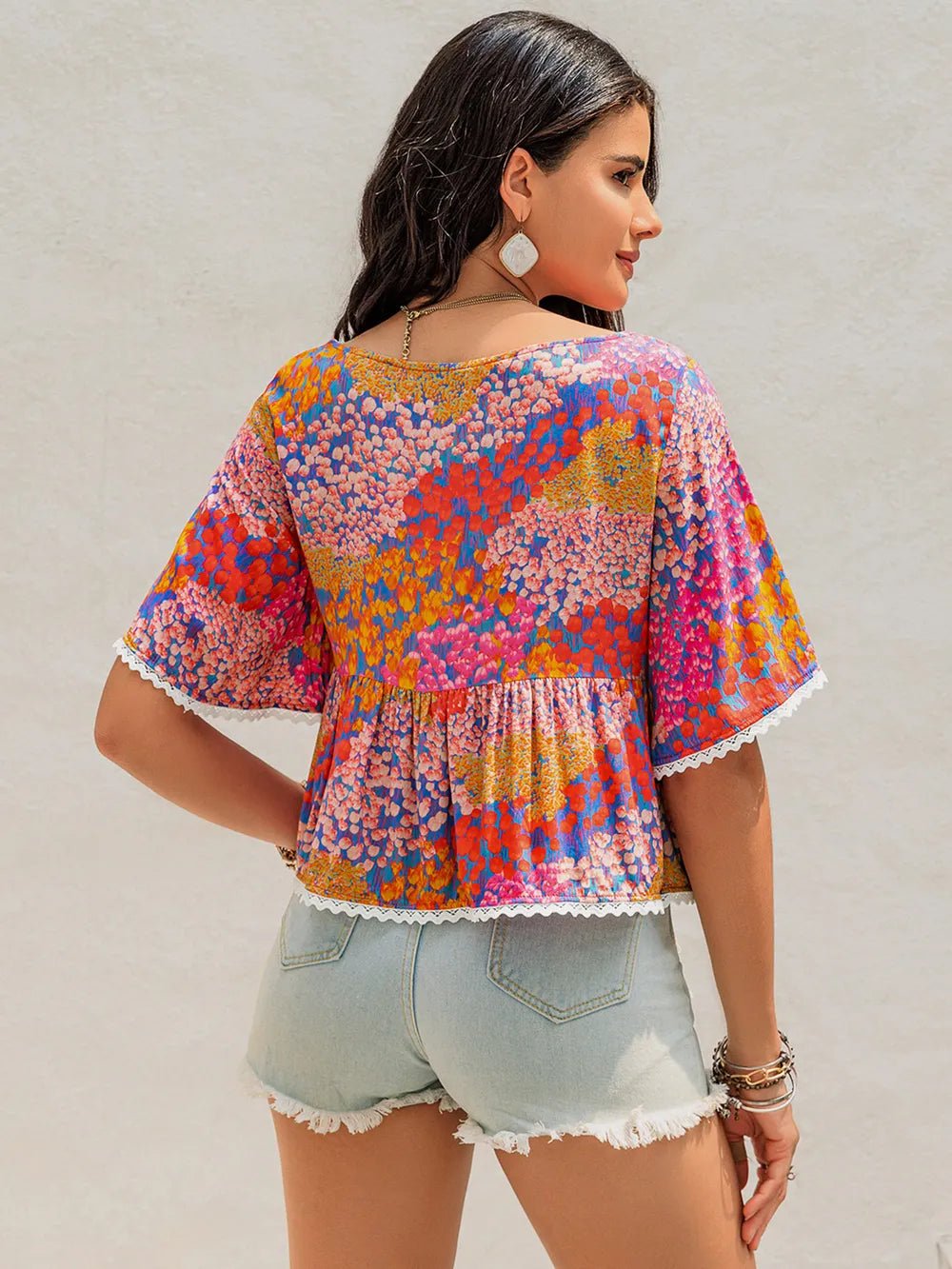 Stylish Ruched Printed Half Sleeve Blouse in Opaque 100% Viscose - Perfect for All Occasions