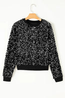 Sequin Round Neck Long Sleeve Blouse