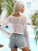 Hollow Out Boat Neck Flare Sleeve Cover-Up
