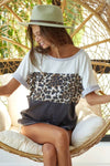BiBi Leopard Printed Jersey Color Block Roll Up Top - Store 42