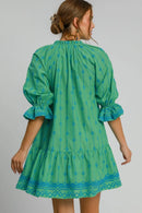 Umgee Full Size Tassel Embroidered Flounce Sleeve Mini Dress Plus Size