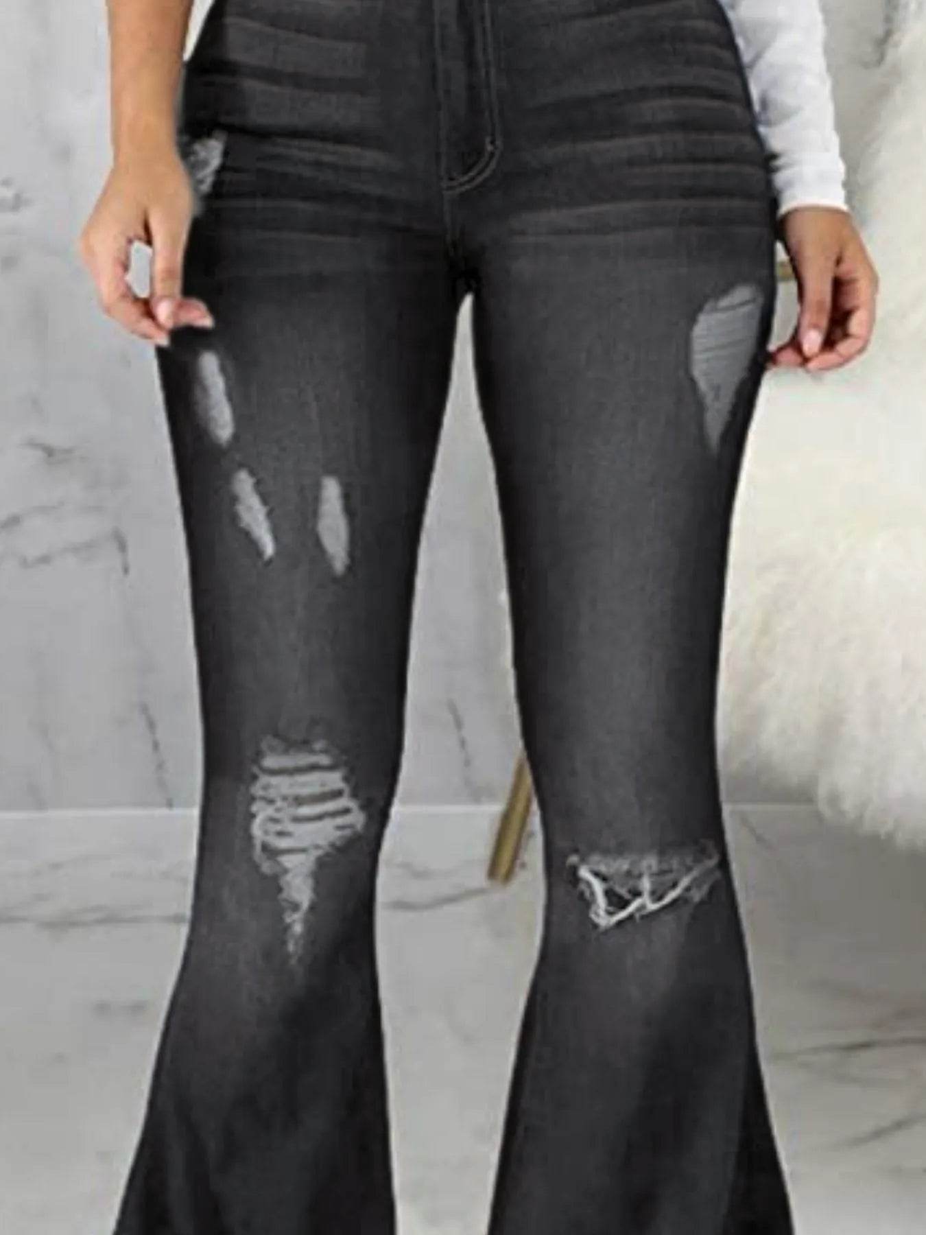 Full Size Distressed Raw Hem Flare Jeans Plus Size - Store 42