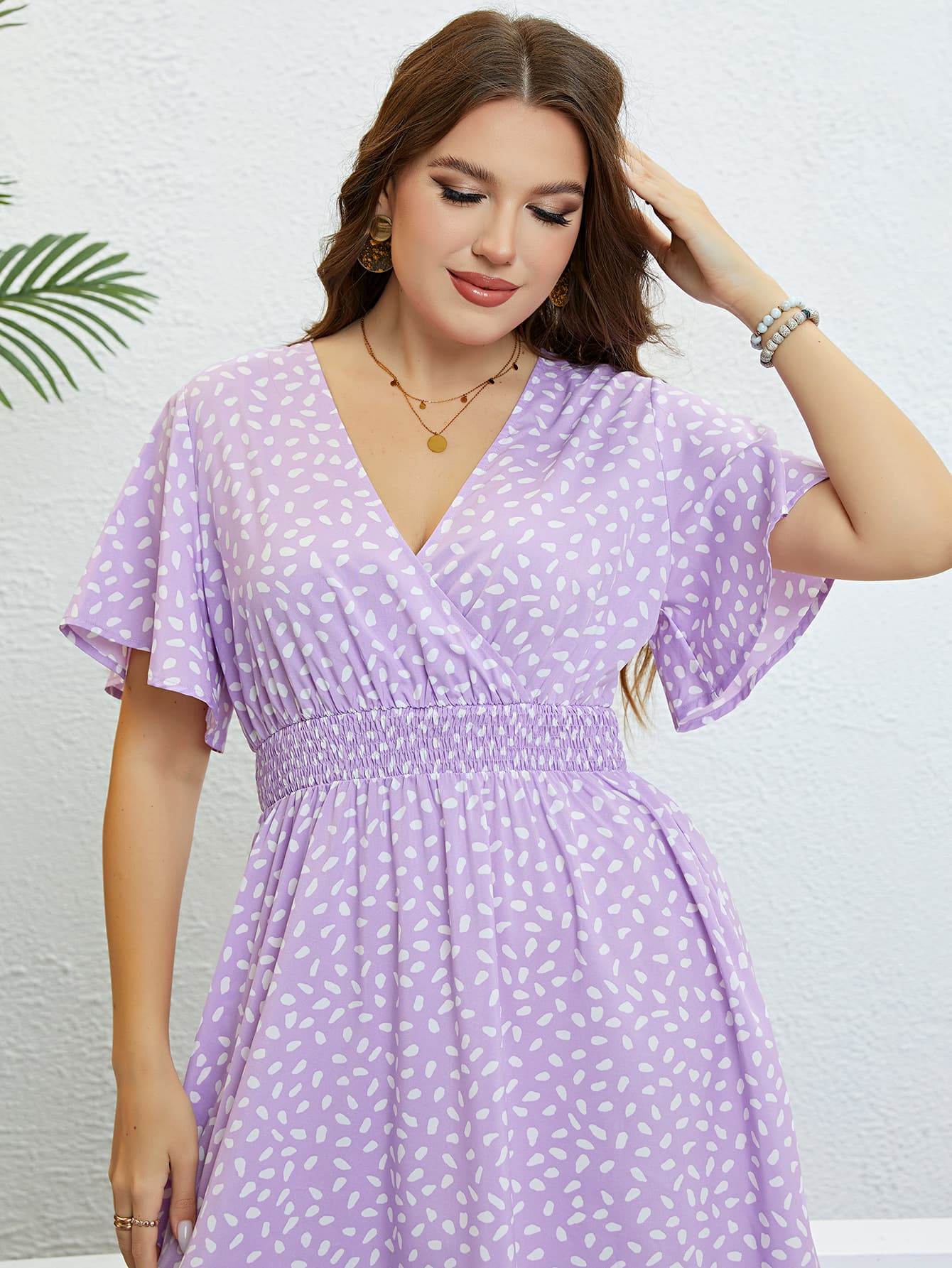 Honey Plus Size Printed Smocked Waist Surplice Dress - Store 42