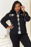 Mandy Plaid Collared Dropped Shoulder Jacket Black