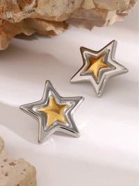Elegant 18K Gold-Plated Stainless Steel Star Stud Earrings - Lightweight, Durable Design - Store 42
