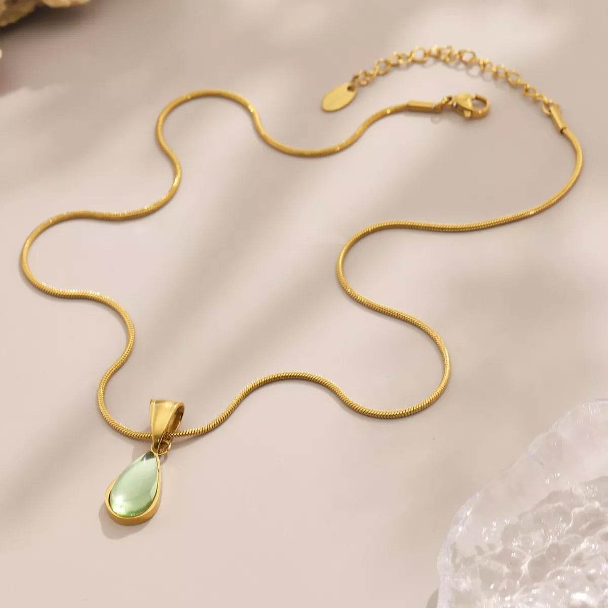 Elegant Stainless Steel Teardrop Necklace - 18K Gold-Plated & Platinum-Plated Design - Store 42