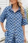 Button Down Checkered Denim Shirt Medium