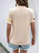 Heart Cutout Short Sleeve T-Shirt - Slightly Stretchy, Soft Polyester Blend Top - Store 42