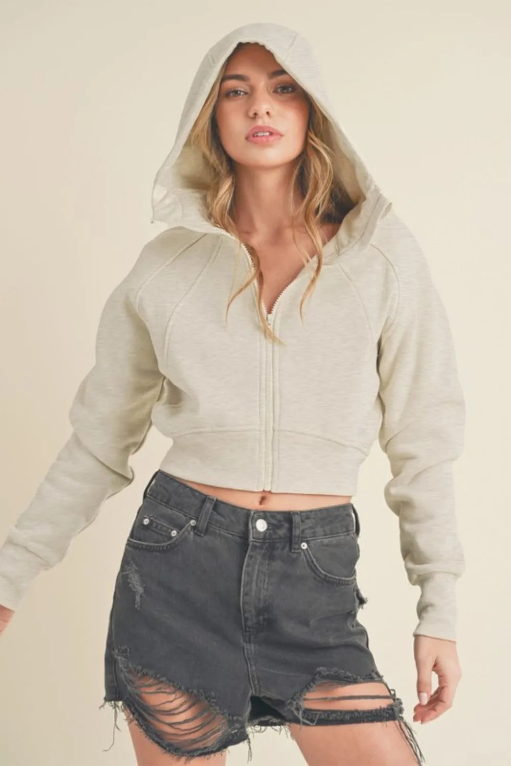 Aemi + Co Zip-Up Cropped Hoodie with Raglan Sleeves - Stylish and Comfortable Wardrobe Essential