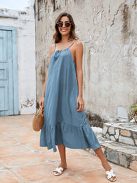 Ruffled Hem Midi Cami Dress Dusty Blue