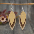 PU Leather Leaf Shape Earrings Tan One Size