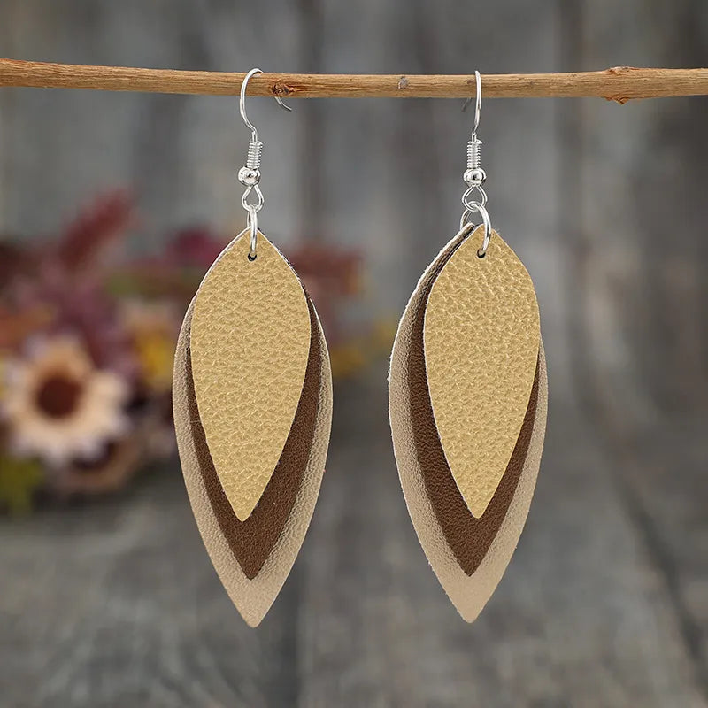 Trendy PU Leather Leaf Shape Earrings - Lightweight Alloy Jewelry for Stylish Looks