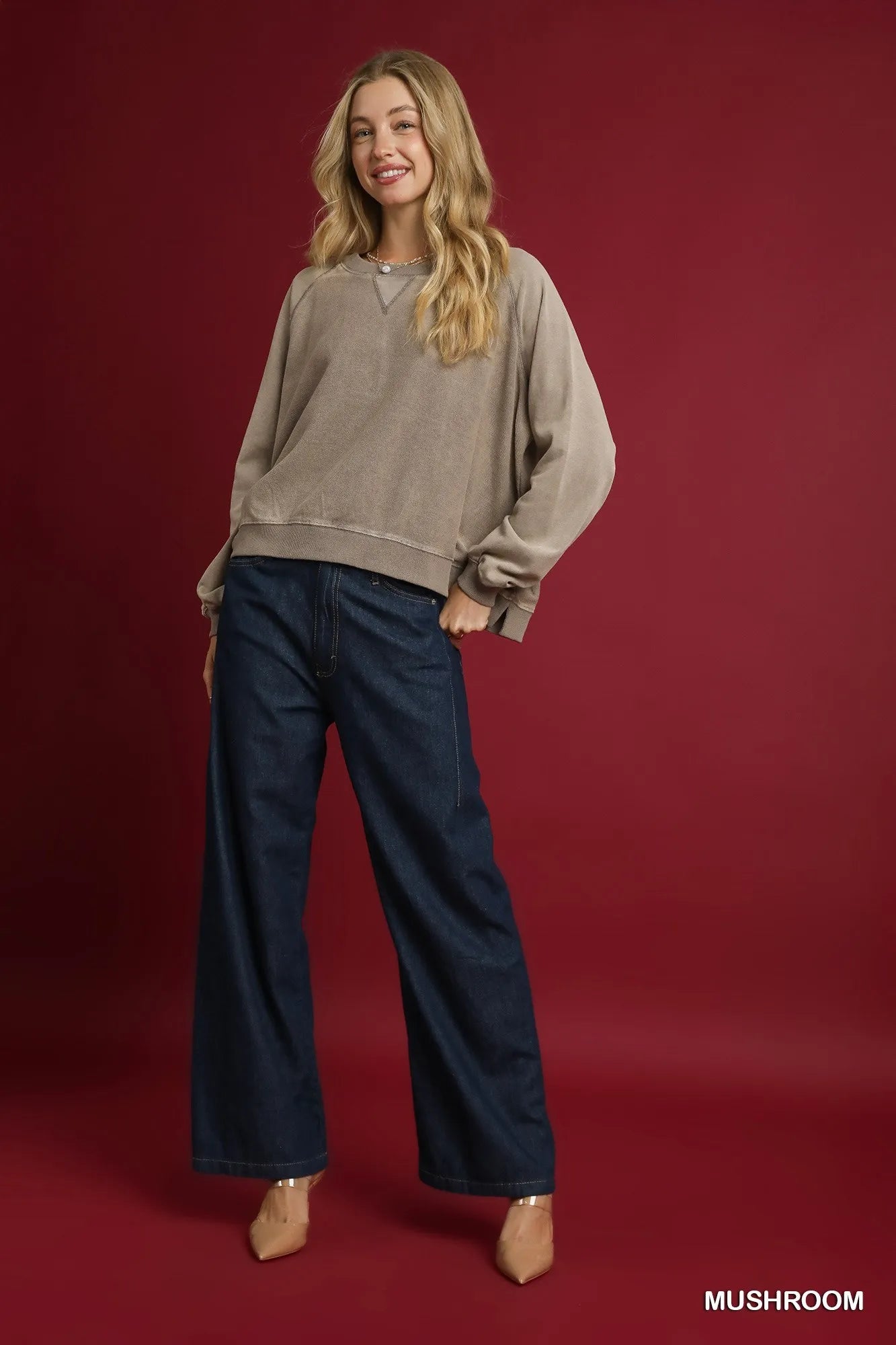 Trendy Oversized Mineral Wash French Terry Sweatshirt - Soft & Chic Casual Essential