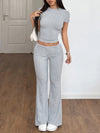 Round Neck Short Sleeve Top and Pants Set Grey