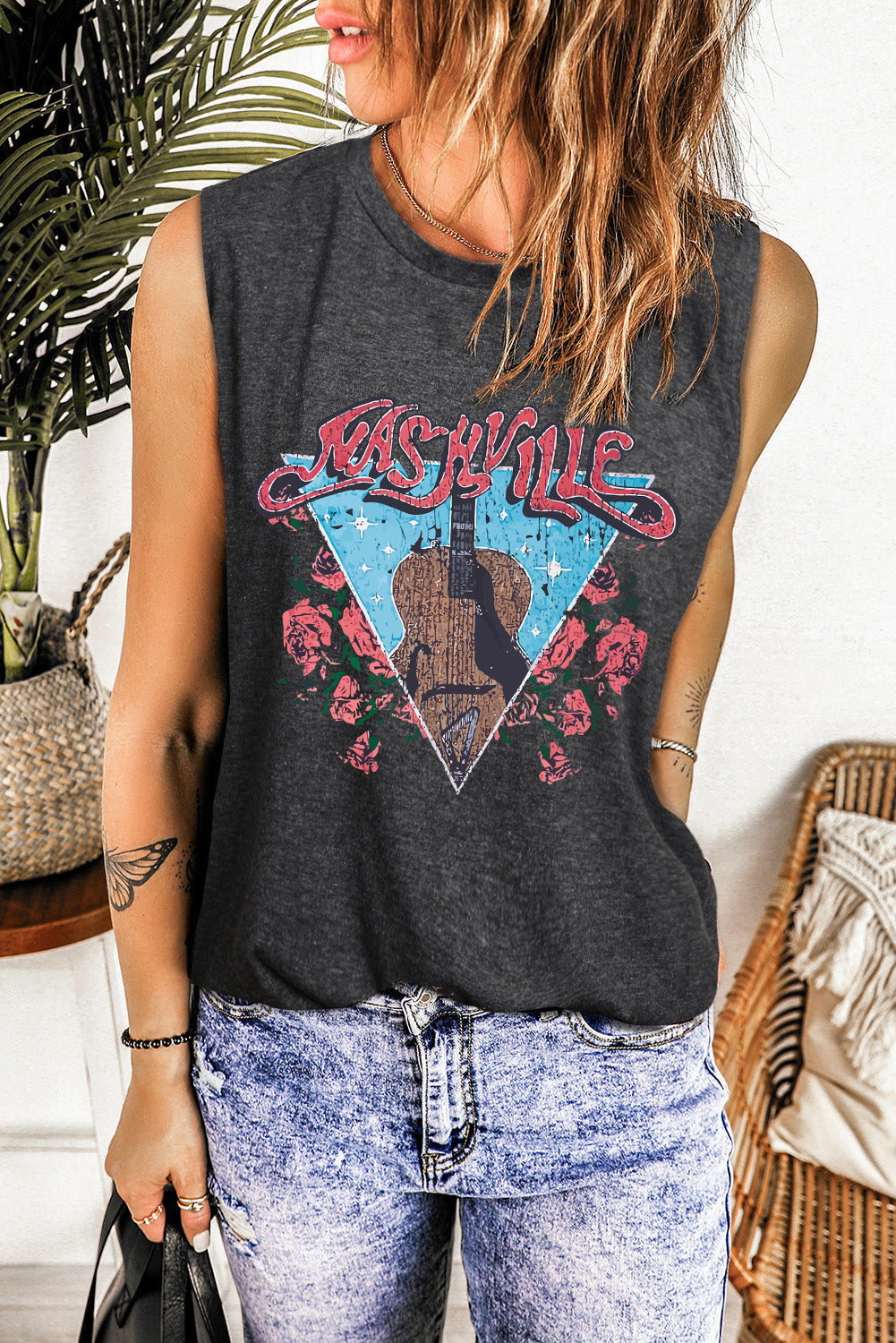 Nashville Graphic Tank Top - Opaque, Slightly Stretchy, 95% Polyester, 5% Spandex