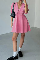 Gingham Puff Sleeve Mini Dress