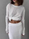 Slightly Stretchy Knotted Long Sleeve T-Shirt in Sheer 100% Polyester - Trendy Basic Style - Store 42