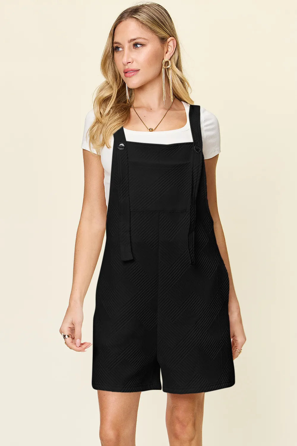Double Take Full Size Texture Sleeveless Romper Black