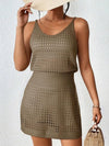 Openwork V-Neck Sleeveless Cover Up Dress Brown