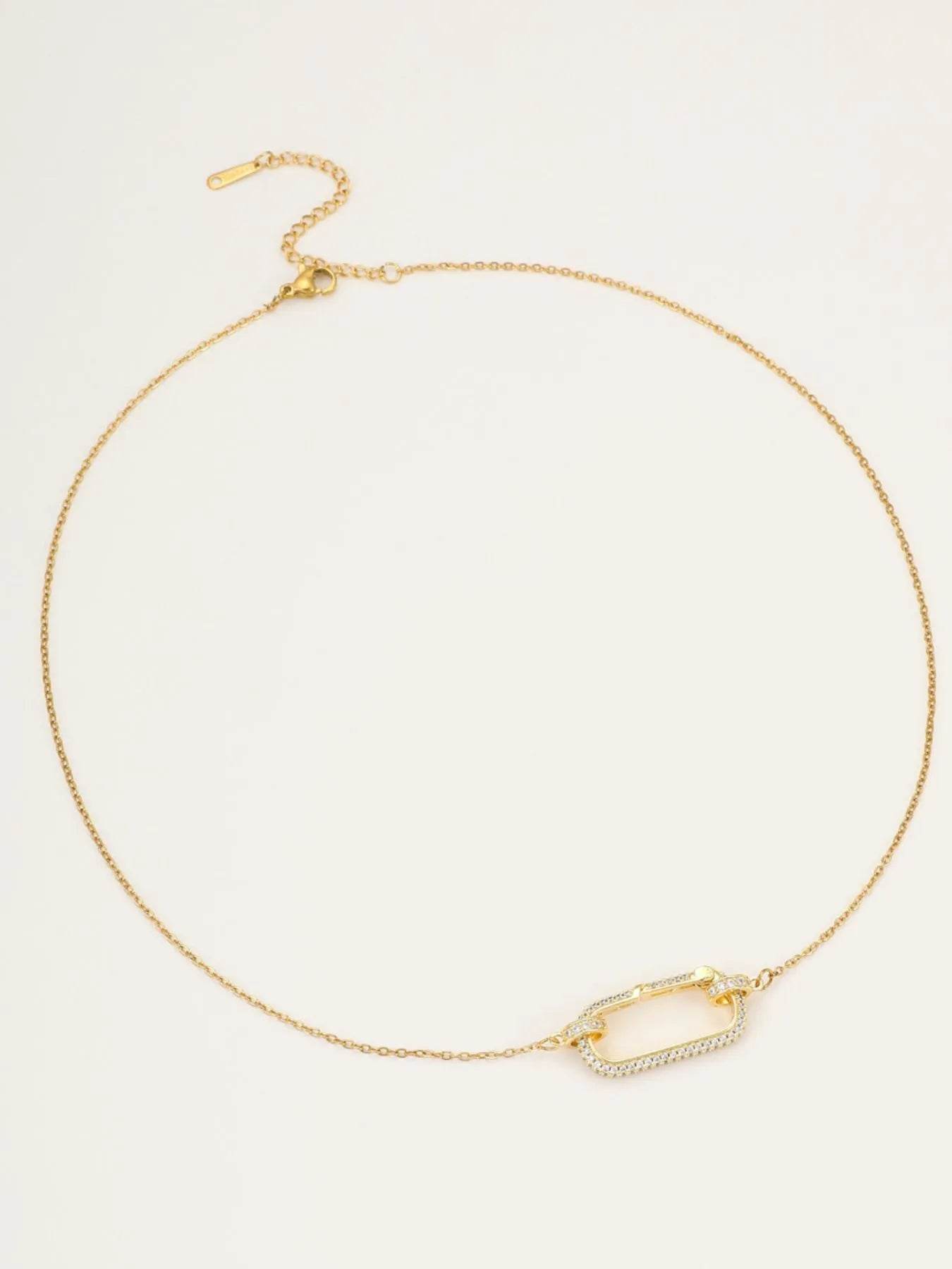 18K Gold-Plated Stainless Steel Rectangle Pendant Necklace with Zircon Accents - Store 42