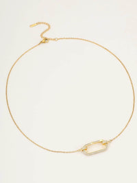 18K Gold-Plated Stainless Steel Rectangle Pendant Necklace with Zircon Accents - Store 42