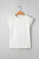 Lace Patchwork Cap Sleeve T-Shirt with Round Neck - Soft Polyester Cotton Blend - Store 42