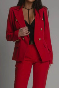 Full Size Lapel Collar Long Sleeve Blazer and Pants Set Plus Size - Store 42