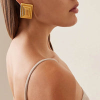 18K Gold-Plated Stainless Steel Square Shape Earrings - Store 42
