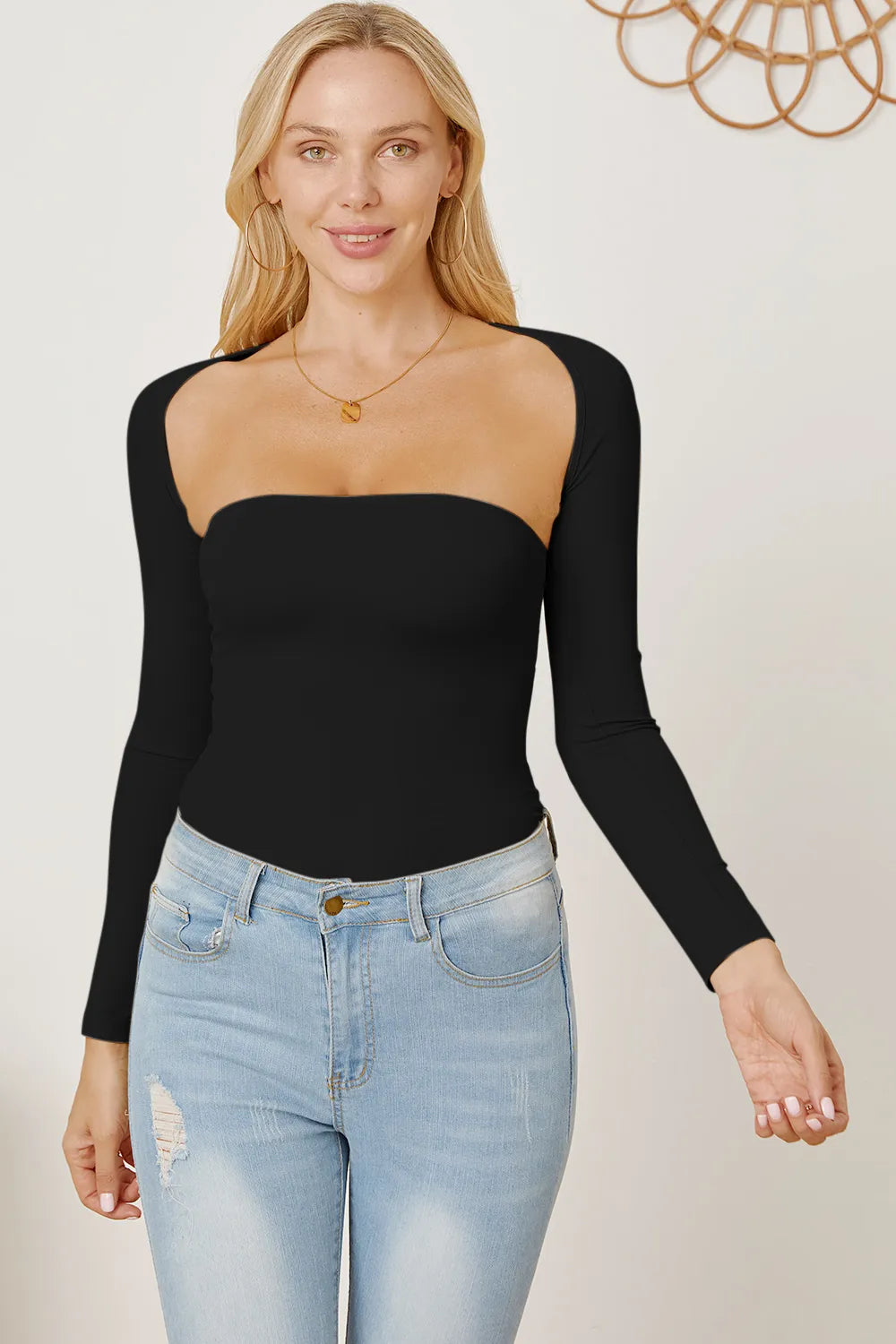 Raglan Sleeve Cutout Bolero & Tube Top Set - Casual Solid Style for Fashionable Layering