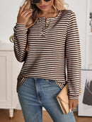 Striped Button Detail Long Sleeve Top