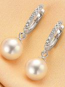 Elegant 925 Sterling Silver Freshwater Pearl Earrings with Moissanite Accents - Store 42