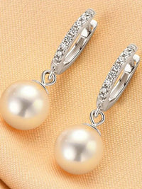 Elegant 925 Sterling Silver Freshwater Pearl Earrings with Moissanite Accents - Store 42