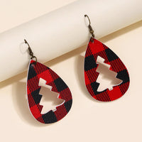 PU Leather Cutout Christmas Tree Earrings Plaid One Size