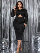 Honey Plus Size Cutout Slit Round Neck Long Sleeve Dress - Store 42