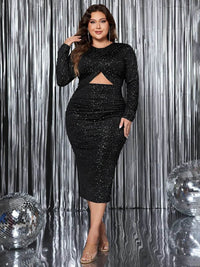 Honey Plus Size Cutout Slit Round Neck Long Sleeve Dress - Store 42