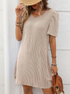 Textured Round Neck Short Sleeve Mini Dress Dust Storm