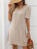 Textured Round Neck Short Sleeve Mini Dress Dust Storm