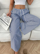 Drawstring Striped Wide Leg Pants
