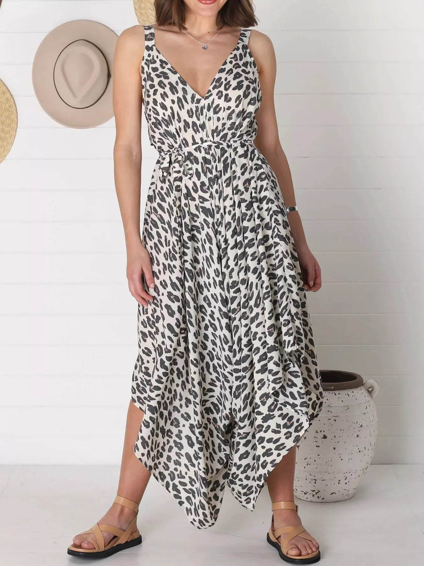 Full Size Leopard Print V-Neck Wide Leg Jumpsuit Plus Size - Store 42