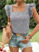 Ruffle Sleeve Gingham Square Neck Top