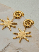 18K Gold-Plated Celestial Sun Drop Earrings with Spiral Stud, Hypoallergenic and Elegant Design - Store 42