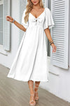 Smocked Tie Front Flutter Sleeve Midi Dress White