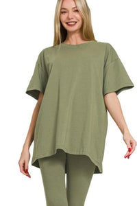 Zenana Cotton Round Neck Top & Legging Set