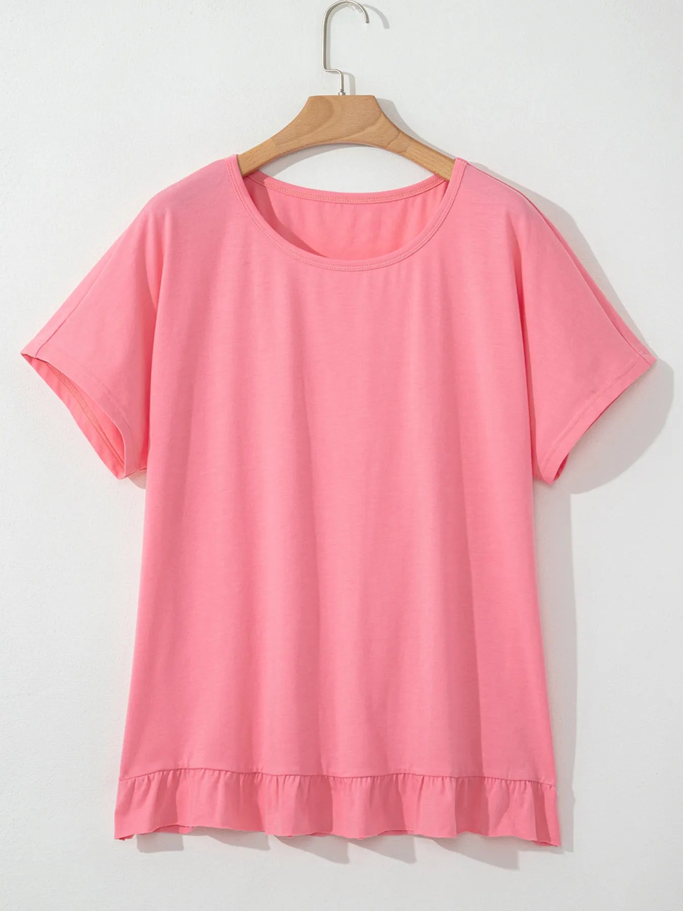 Ruffle Hem Round Neck Relaxed T-Shirt